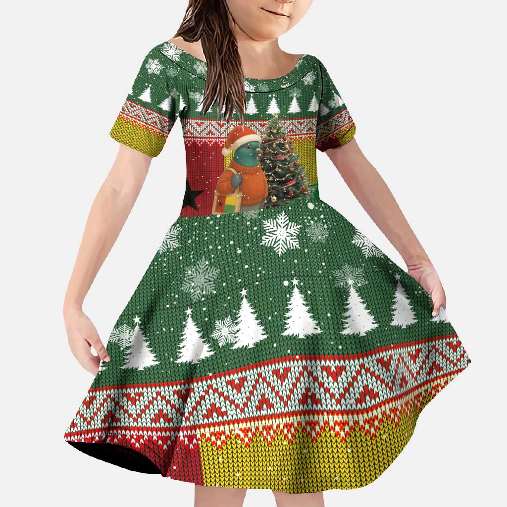 Guinea Bissau Christmas Family Matching Off Shoulder Maxi Dress and Hawaiian Shirt with Santa Penguin Christmas Tree and Red Green Yellow Snowflake - Wonder Print Shop