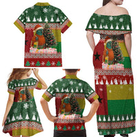 Guinea Bissau Christmas Family Matching Off Shoulder Maxi Dress and Hawaiian Shirt with Santa Penguin Christmas Tree and Red Green Yellow Snowflake - Wonder Print Shop