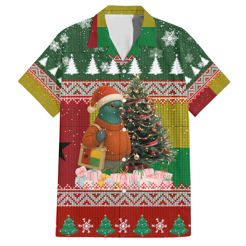 Guinea Bissau Christmas Family Matching Off Shoulder Maxi Dress and Hawaiian Shirt with Santa Penguin Christmas Tree and Red Green Yellow Snowflake - Wonder Print Shop