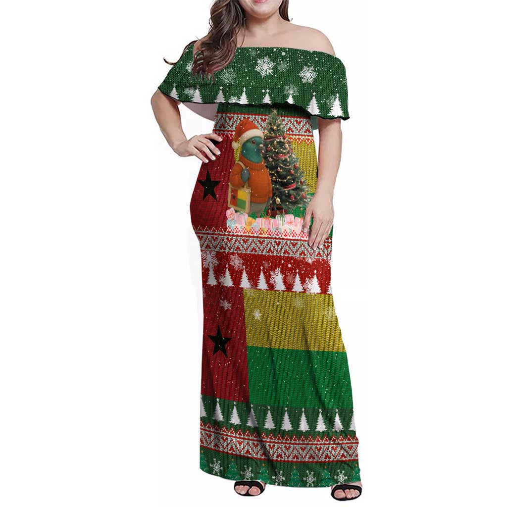 Guinea Bissau Christmas Family Matching Off Shoulder Maxi Dress and Hawaiian Shirt with Santa Penguin Christmas Tree and Red Green Yellow Snowflake - Wonder Print Shop