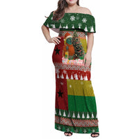 Guinea Bissau Christmas Family Matching Off Shoulder Maxi Dress and Hawaiian Shirt with Santa Penguin Christmas Tree and Red Green Yellow Snowflake - Wonder Print Shop