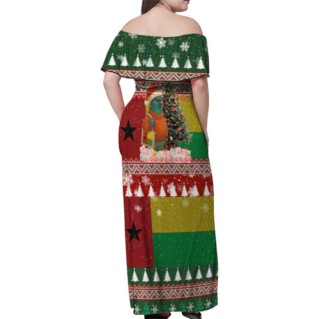 Guinea Bissau Christmas Family Matching Off Shoulder Maxi Dress and Hawaiian Shirt with Santa Penguin Christmas Tree and Red Green Yellow Snowflake - Wonder Print Shop
