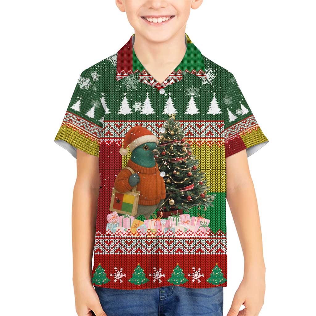 Guinea Bissau Christmas Family Matching Off Shoulder Maxi Dress and Hawaiian Shirt with Santa Penguin Christmas Tree and Red Green Yellow Snowflake - Wonder Print Shop