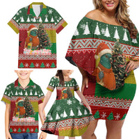 Guinea Bissau Christmas Family Matching Off Shoulder Short Dress and Hawaiian Shirt with Santa Penguin Christmas Tree and Red Green Yellow Snowflake - Wonder Print Shop