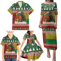 Guinea Bissau Christmas Family Matching Puletasi and Hawaiian Shirt with Santa Penguin Christmas Tree and Red Green Yellow Snowflake - Wonder Print Shop