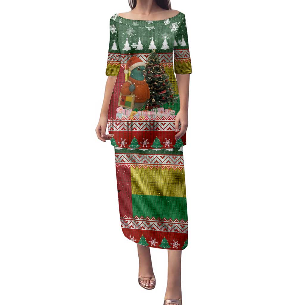 Guinea Bissau Christmas Family Matching Puletasi and Hawaiian Shirt with Santa Penguin Christmas Tree and Red Green Yellow Snowflake - Wonder Print Shop