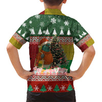 Guinea Bissau Christmas Family Matching Short Sleeve Bodycon Dress and Hawaiian Shirt with Santa Penguin Christmas Tree and Red Green Yellow Snowflake - Wonder Print Shop