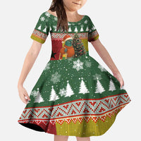 Guinea Bissau Christmas Family Matching Summer Maxi Dress and Hawaiian Shirt with Santa Penguin Christmas Tree and Red Green Yellow Snowflake - Wonder Print Shop