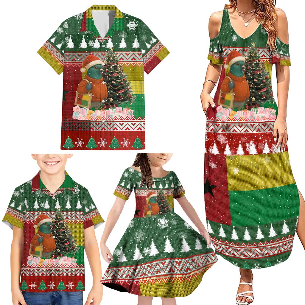Guinea Bissau Christmas Family Matching Summer Maxi Dress and Hawaiian Shirt with Santa Penguin Christmas Tree and Red Green Yellow Snowflake - Wonder Print Shop