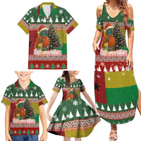 Guinea Bissau Christmas Family Matching Summer Maxi Dress and Hawaiian Shirt with Santa Penguin Christmas Tree and Red Green Yellow Snowflake - Wonder Print Shop
