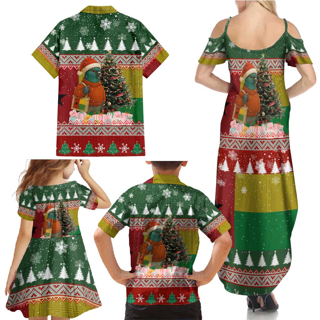 Guinea Bissau Christmas Family Matching Summer Maxi Dress and Hawaiian Shirt with Santa Penguin Christmas Tree and Red Green Yellow Snowflake - Wonder Print Shop