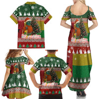 Guinea Bissau Christmas Family Matching Summer Maxi Dress and Hawaiian Shirt with Santa Penguin Christmas Tree and Red Green Yellow Snowflake - Wonder Print Shop