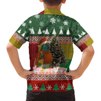 Guinea Bissau Christmas Family Matching Tank Maxi Dress and Hawaiian Shirt with Santa Penguin Christmas Tree and Red Green Yellow Snowflake - Wonder Print Shop