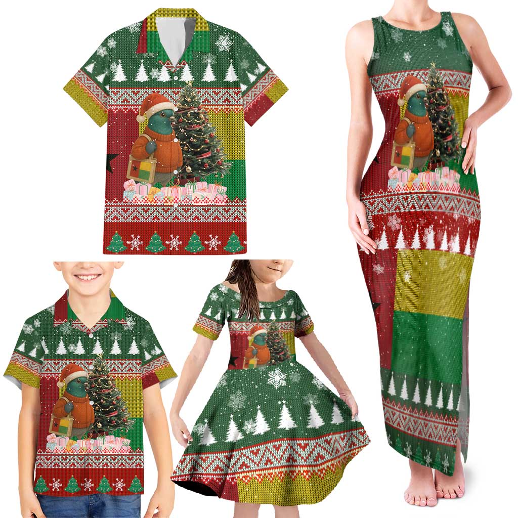 Guinea Bissau Christmas Family Matching Tank Maxi Dress and Hawaiian Shirt with Santa Penguin Christmas Tree and Red Green Yellow Snowflake - Wonder Print Shop