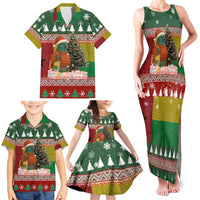 Guinea Bissau Christmas Family Matching Tank Maxi Dress and Hawaiian Shirt with Santa Penguin Christmas Tree and Red Green Yellow Snowflake - Wonder Print Shop