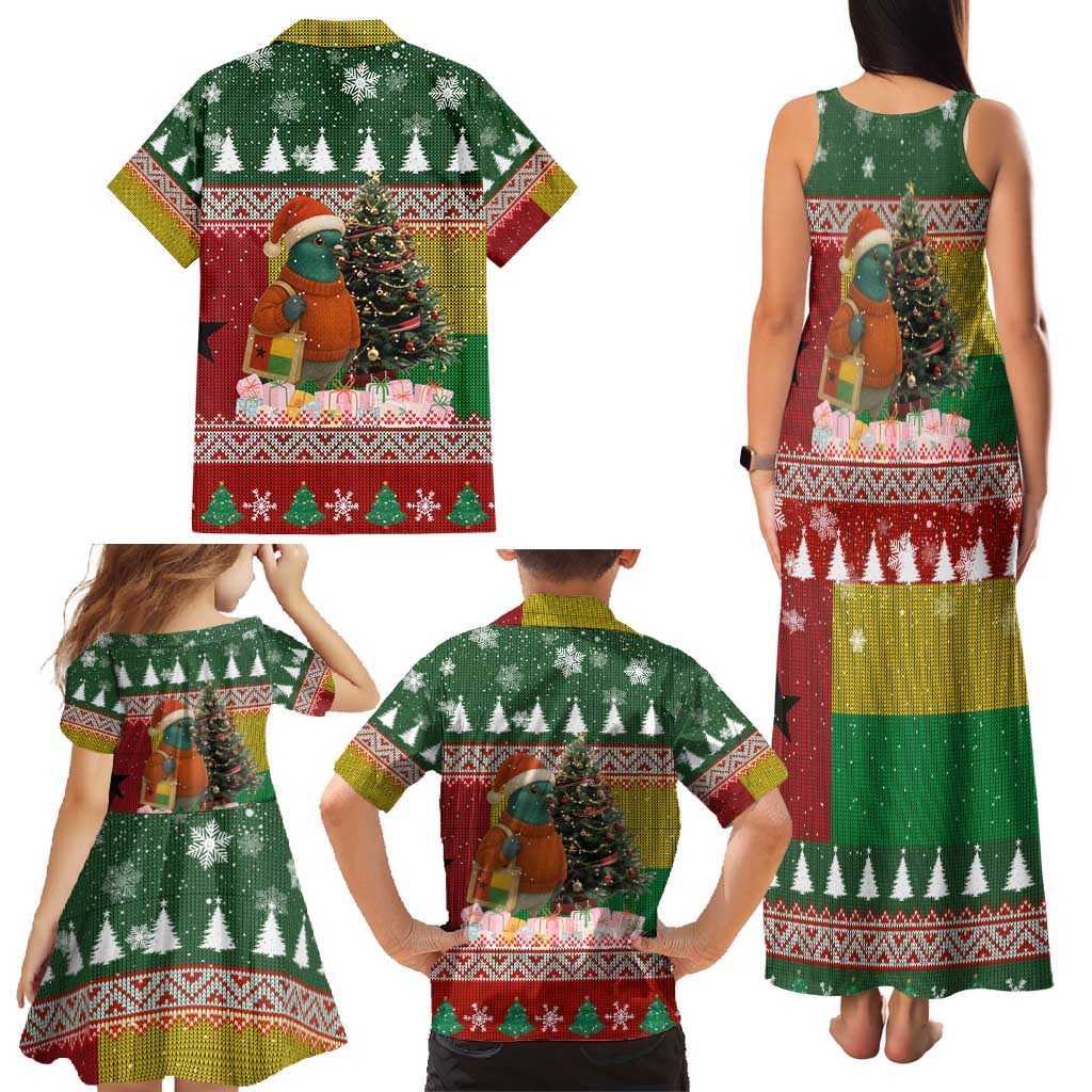 Guinea Bissau Christmas Family Matching Tank Maxi Dress and Hawaiian Shirt with Santa Penguin Christmas Tree and Red Green Yellow Snowflake - Wonder Print Shop