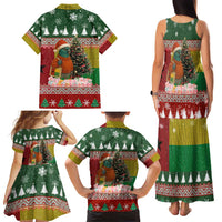 Guinea Bissau Christmas Family Matching Tank Maxi Dress and Hawaiian Shirt with Santa Penguin Christmas Tree and Red Green Yellow Snowflake - Wonder Print Shop