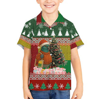 Guinea Bissau Christmas Family Matching Tank Maxi Dress and Hawaiian Shirt with Santa Penguin Christmas Tree and Red Green Yellow Snowflake - Wonder Print Shop