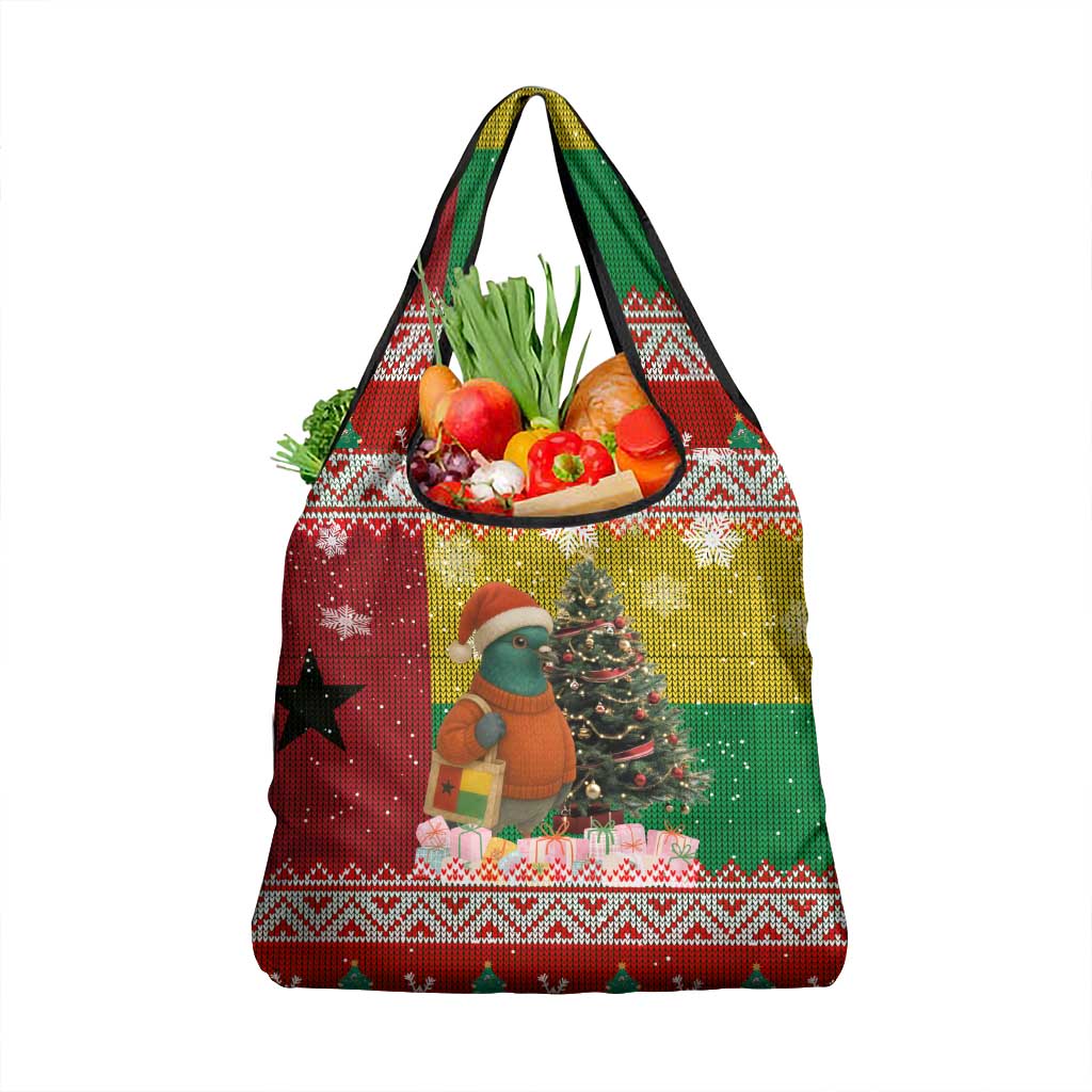 Guinea Bissau Christmas Grocery Bag with Santa Penguin Christmas Tree and Red Green Yellow Snowflake - Wonder Print Shop