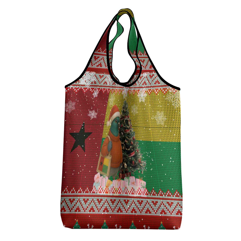 Guinea Bissau Christmas Grocery Bag with Santa Penguin Christmas Tree and Red Green Yellow Snowflake - Wonder Print Shop