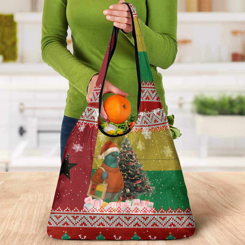 Guinea Bissau Christmas Grocery Bag with Santa Penguin Christmas Tree and Red Green Yellow Snowflake - Wonder Print Shop