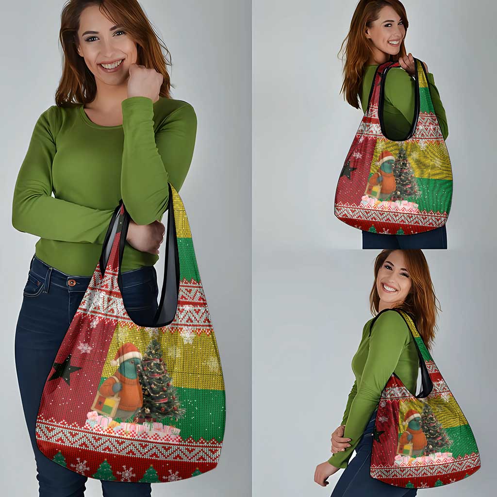 Guinea Bissau Christmas Grocery Bag with Santa Penguin Christmas Tree and Red Green Yellow Snowflake - Wonder Print Shop