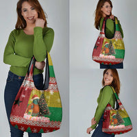 Guinea Bissau Christmas Grocery Bag with Santa Penguin Christmas Tree and Red Green Yellow Snowflake - Wonder Print Shop