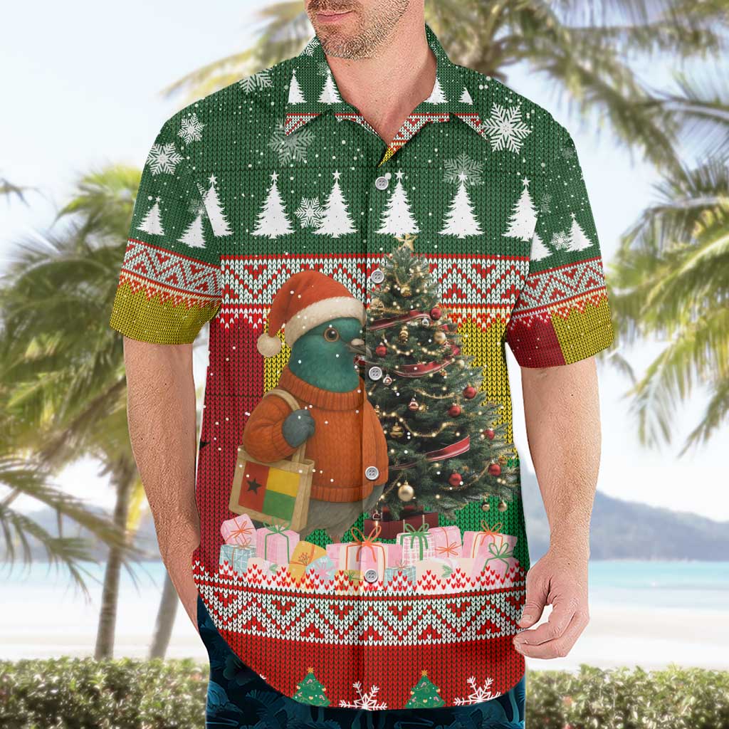 Guinea Bissau Christmas Hawaiian Shirt with Santa Penguin Christmas Tree and Red Green Yellow Snowflake - Wonder Print Shop