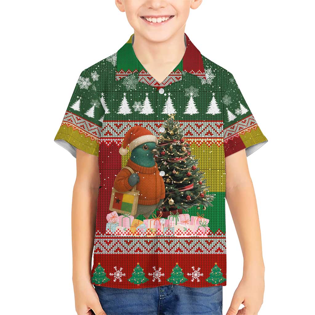 Guinea Bissau Christmas Hawaiian Shirt with Santa Penguin Christmas Tree and Red Green Yellow Snowflake - Wonder Print Shop