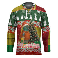 Guinea Bissau Christmas Hockey Jersey with Santa Penguin Christmas Tree and Red Green Yellow Snowflake - Wonder Print Shop