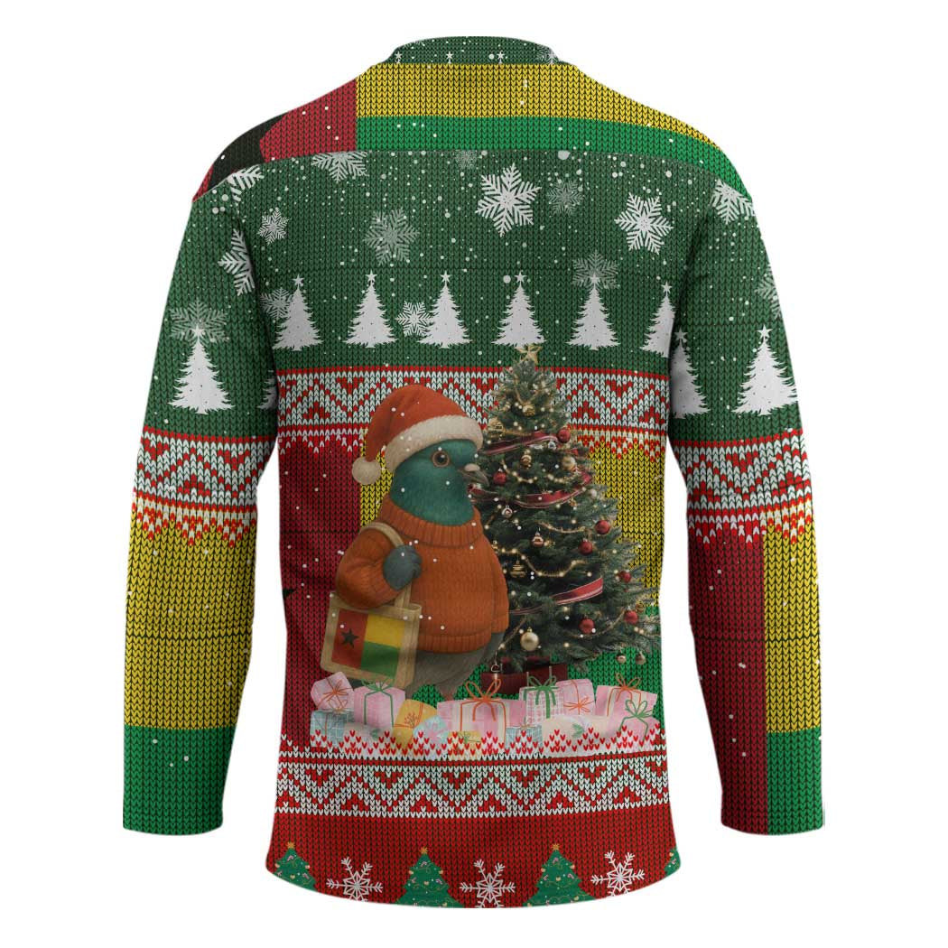 Guinea Bissau Christmas Hockey Jersey with Santa Penguin Christmas Tree and Red Green Yellow Snowflake - Wonder Print Shop