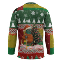Guinea Bissau Christmas Hockey Jersey with Santa Penguin Christmas Tree and Red Green Yellow Snowflake - Wonder Print Shop