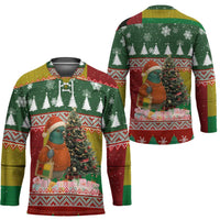 Guinea Bissau Christmas Hockey Jersey with Santa Penguin Christmas Tree and Red Green Yellow Snowflake - Wonder Print Shop