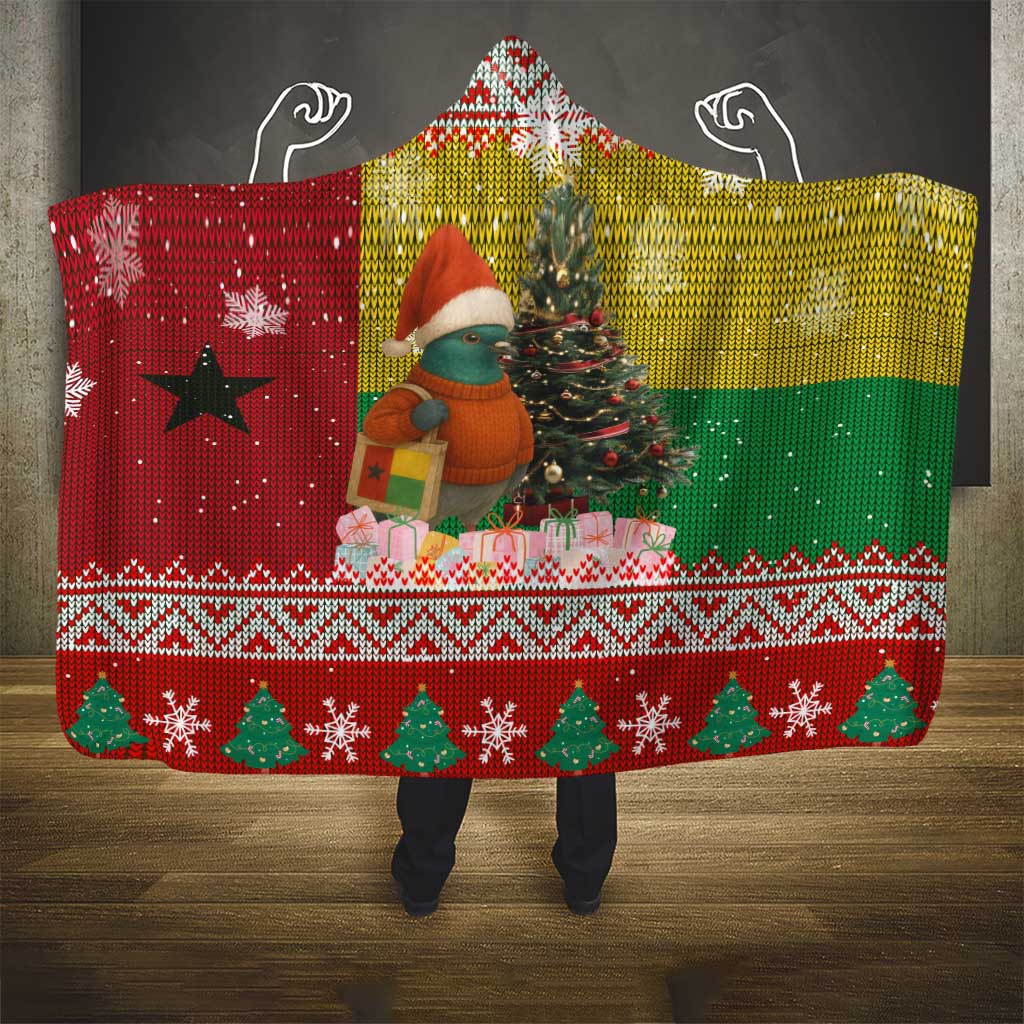Guinea Bissau Christmas Hooded Blanket with Santa Penguin Christmas Tree and Red Green Yellow Snowflake - Wonder Print Shop