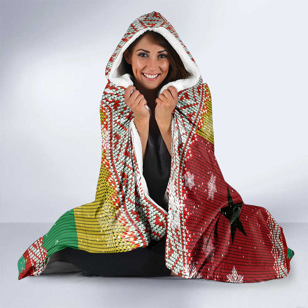 Guinea Bissau Christmas Hooded Blanket with Santa Penguin Christmas Tree and Red Green Yellow Snowflake - Wonder Print Shop
