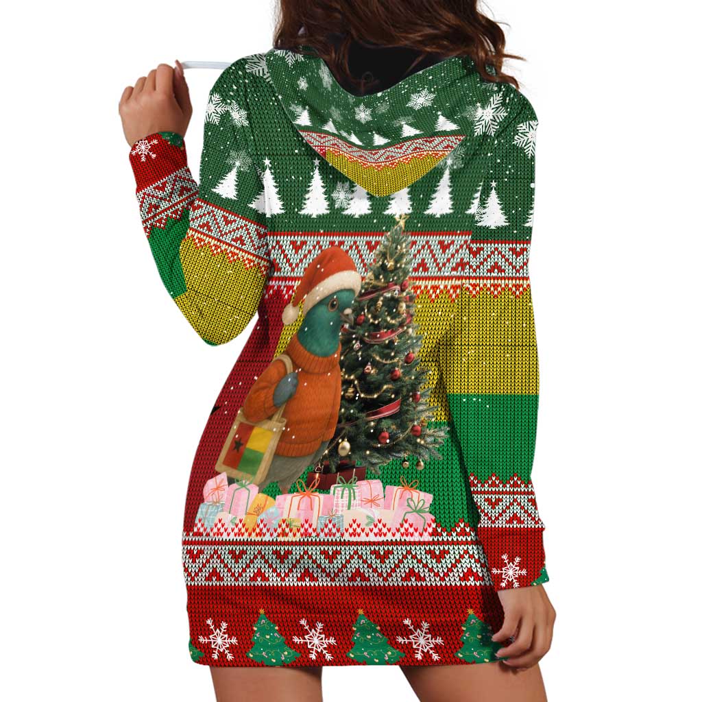 Guinea Bissau Christmas Hoodie Dress with Santa Penguin Christmas Tree and Red Green Yellow Snowflake - Wonder Print Shop