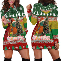 Guinea Bissau Christmas Hoodie Dress with Santa Penguin Christmas Tree and Red Green Yellow Snowflake - Wonder Print Shop