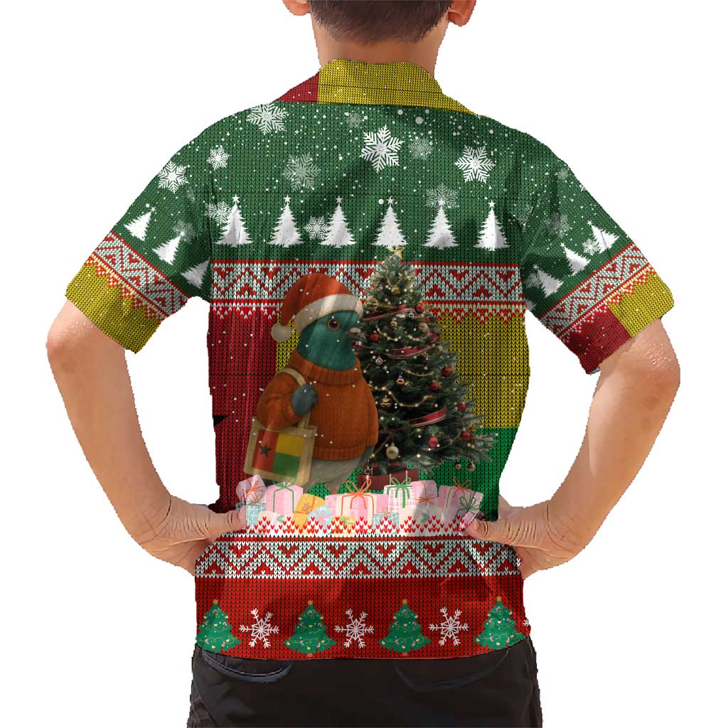 Guinea Bissau Christmas Kid Hawaiian Shirt with Santa Penguin Christmas Tree and Red Green Yellow Snowflake - Wonder Print Shop