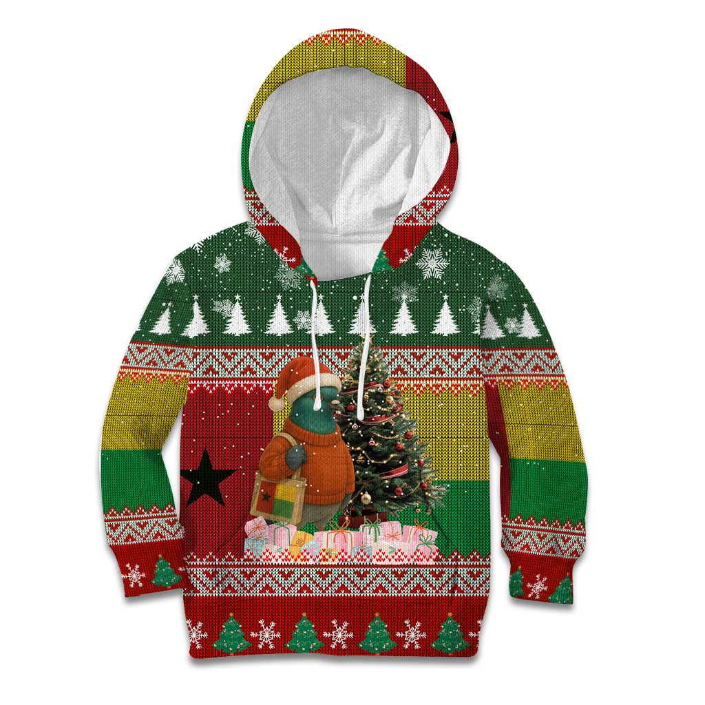 Guinea Bissau Christmas Kid Hoodie with Santa Penguin Christmas Tree and Red Green Yellow Snowflake - Wonder Print Shop