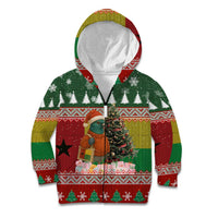 Guinea Bissau Christmas Kid Hoodie with Santa Penguin Christmas Tree and Red Green Yellow Snowflake - Wonder Print Shop