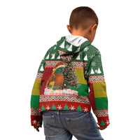 Guinea Bissau Christmas Kid Hoodie with Santa Penguin Christmas Tree and Red Green Yellow Snowflake - Wonder Print Shop