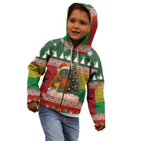 Guinea Bissau Christmas Kid Hoodie with Santa Penguin Christmas Tree and Red Green Yellow Snowflake - Wonder Print Shop