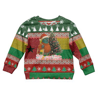 Guinea Bissau Christmas Kid Ugly Christmas Sweater with Santa Penguin Christmas Tree and Red Green Yellow Snowflake - Wonder Print Shop
