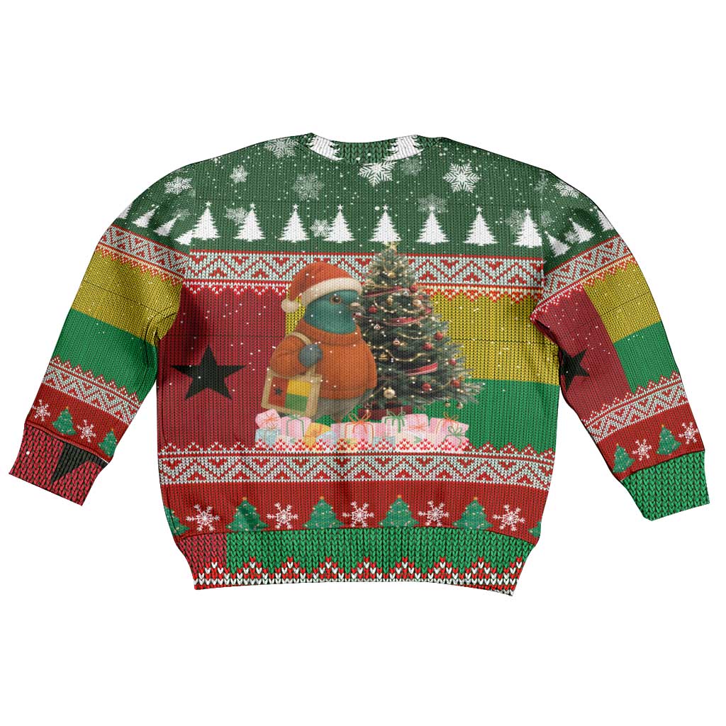 Guinea Bissau Christmas Kid Ugly Christmas Sweater with Santa Penguin Christmas Tree and Red Green Yellow Snowflake - Wonder Print Shop