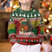 Guinea Bissau Christmas Kid Ugly Christmas Sweater with Santa Penguin Christmas Tree and Red Green Yellow Snowflake - Wonder Print Shop