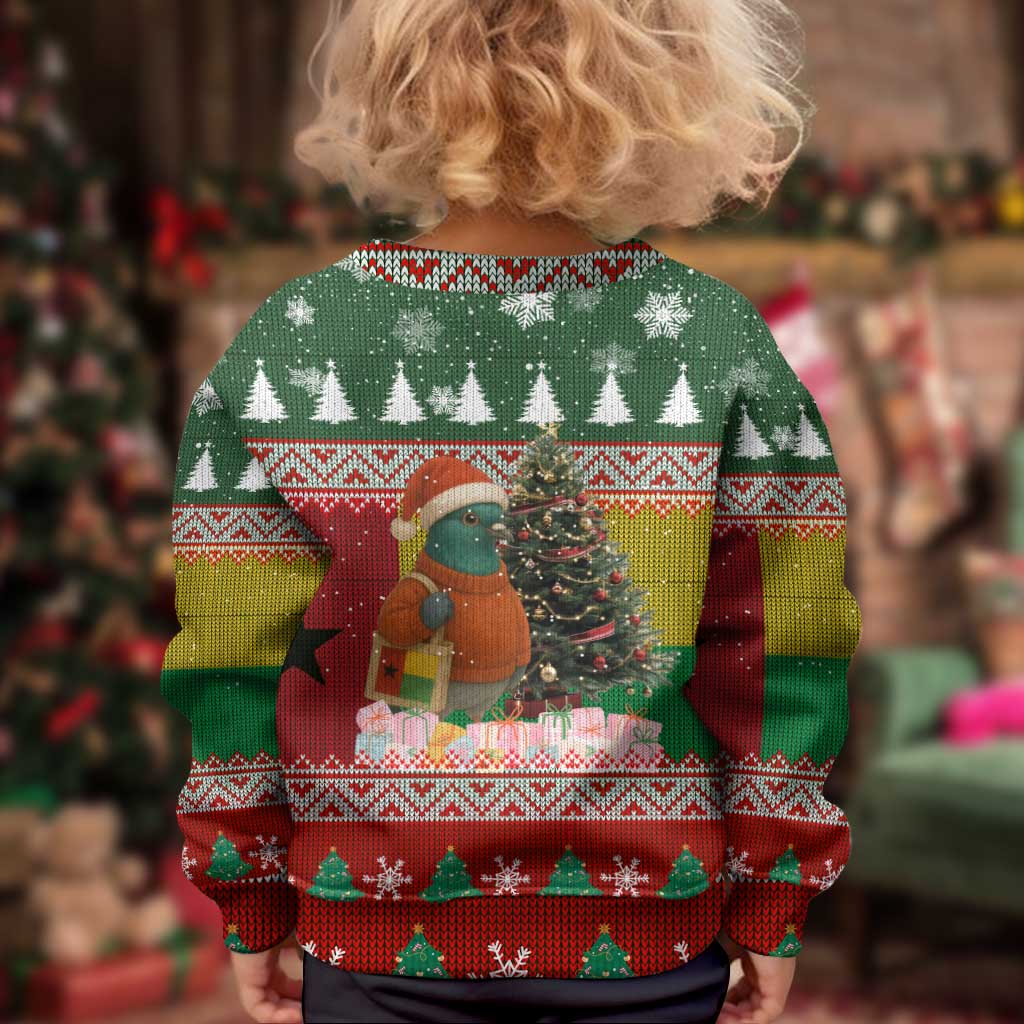Guinea Bissau Christmas Kid Ugly Christmas Sweater with Santa Penguin Christmas Tree and Red Green Yellow Snowflake - Wonder Print Shop