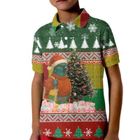 Guinea Bissau Christmas Kid Polo Shirt with Santa Penguin Christmas Tree and Red Green Yellow Snowflake - Wonder Print Shop