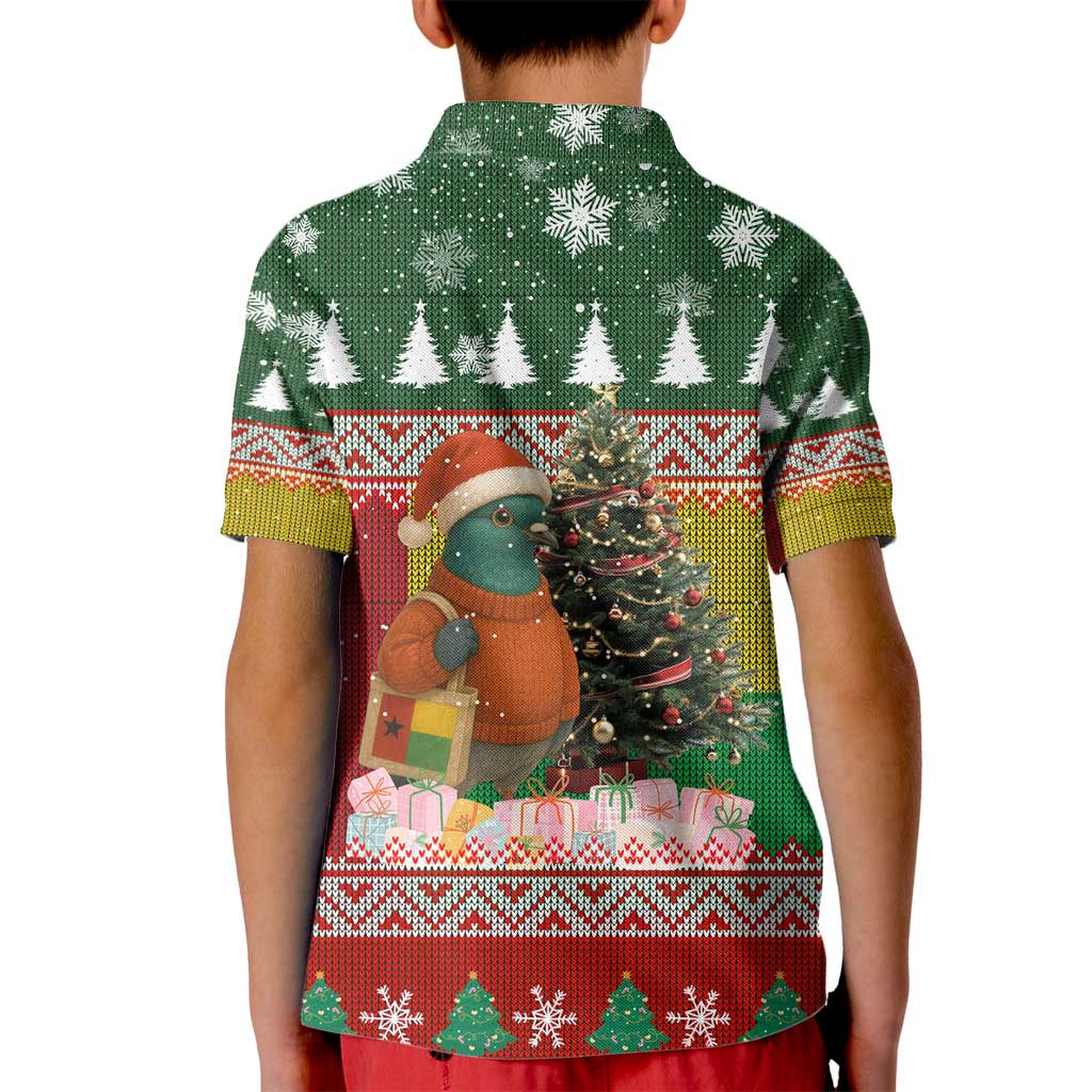 Guinea Bissau Christmas Kid Polo Shirt with Santa Penguin Christmas Tree and Red Green Yellow Snowflake - Wonder Print Shop