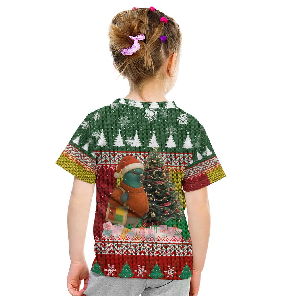 Guinea Bissau Christmas Kid T Shirt with Santa Penguin Christmas Tree and Red Green Yellow Snowflake - Wonder Print Shop