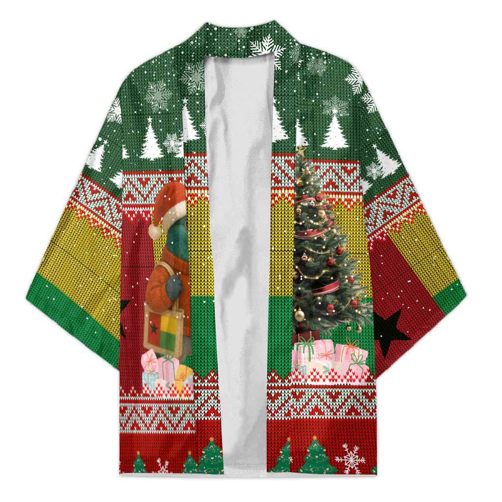 Guinea Bissau Christmas Kimono with Santa Penguin Christmas Tree and Red Green Yellow Snowflake - Wonder Print Shop